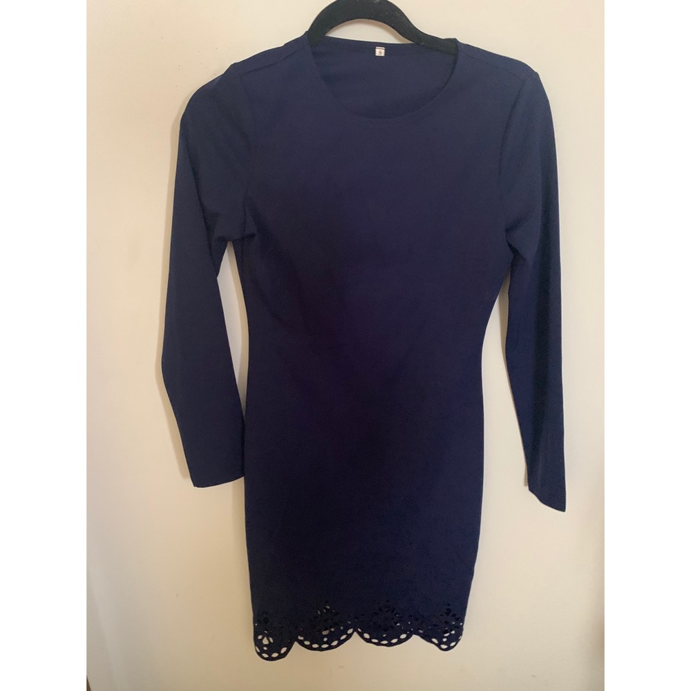 Navy Blue Dress with scallop hem detail